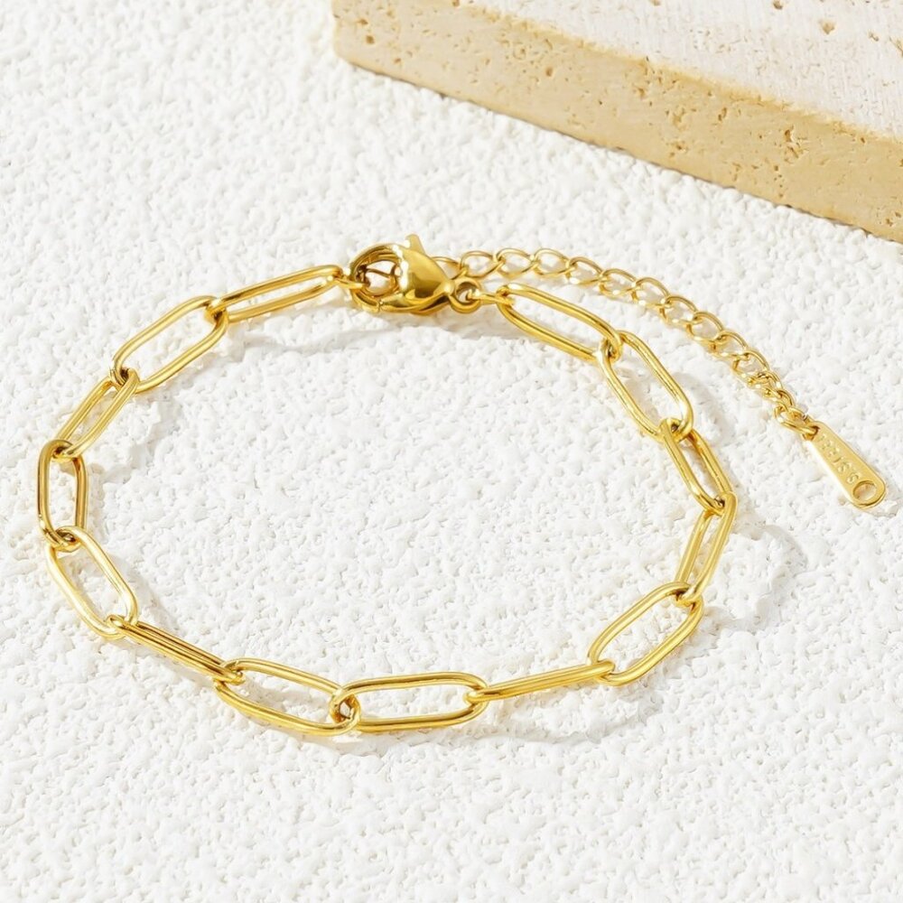 Women's Stainless Steel 4mm Paperclip Link Chain Bracelet